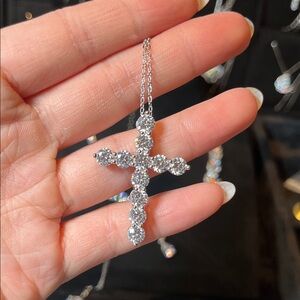 5.5 ct Moissanite Diamond Cross Pendant Necklace - White Silver Sparkle